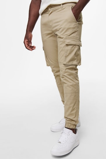 Only & Sons Cream Cargo Detail Trousers with Cuffed Ankle