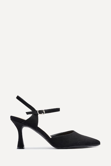 Linzi Black Duet Wide Fit Openback Heels With Ankle Straps