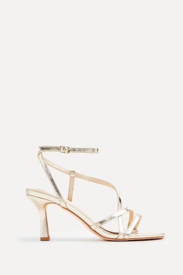 Linzi Gold Cassie Wide Fit Mid Heel Strappy Sandals With Ankle Strap