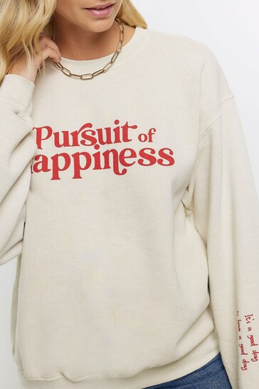 Buy River Island Cream Pursuit of Happiness Graphic Sweatshirt from the  Next UK online shop