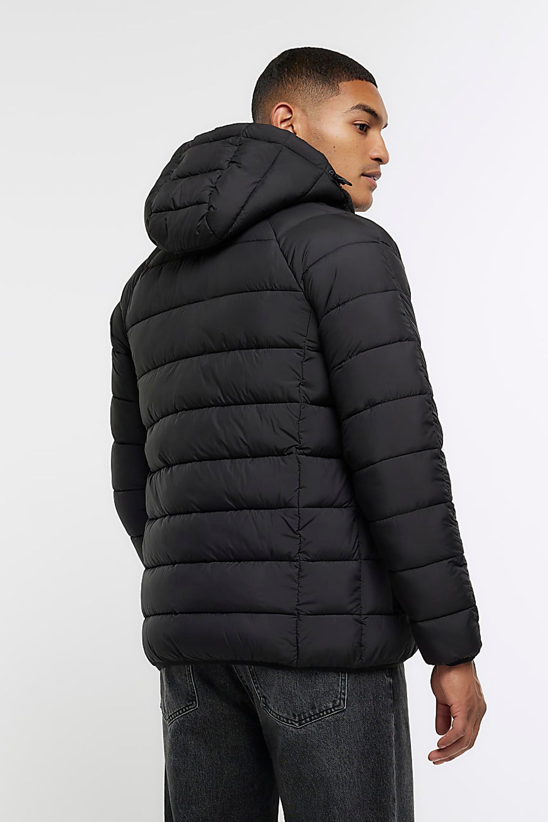 River island black cheap hooded puffer jacket