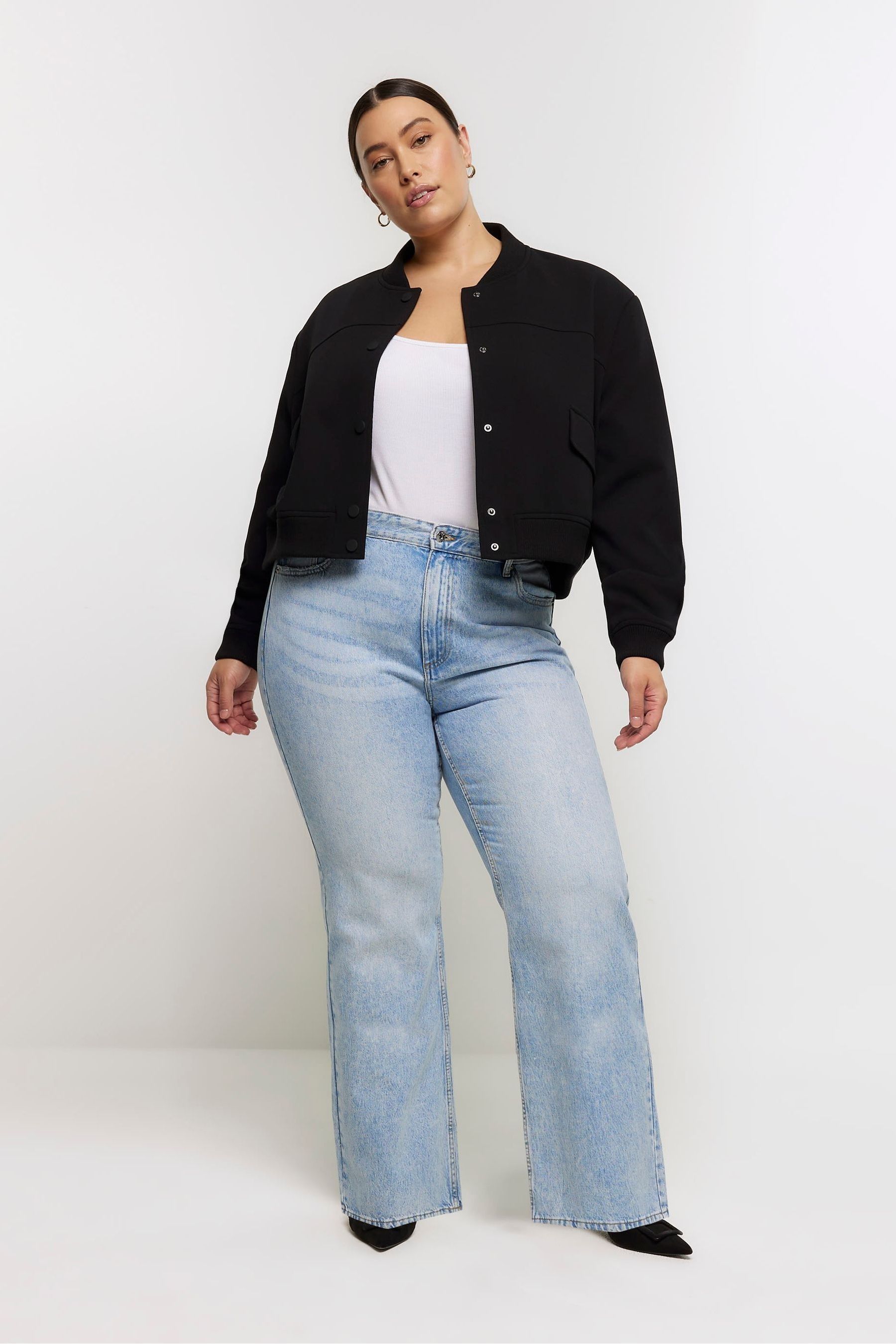 Buy River Island Blue Plus 90s Straight Mid Rise Jeans from the