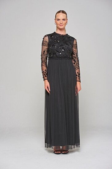 Amelia Rose Embellished Maxi Black Dress