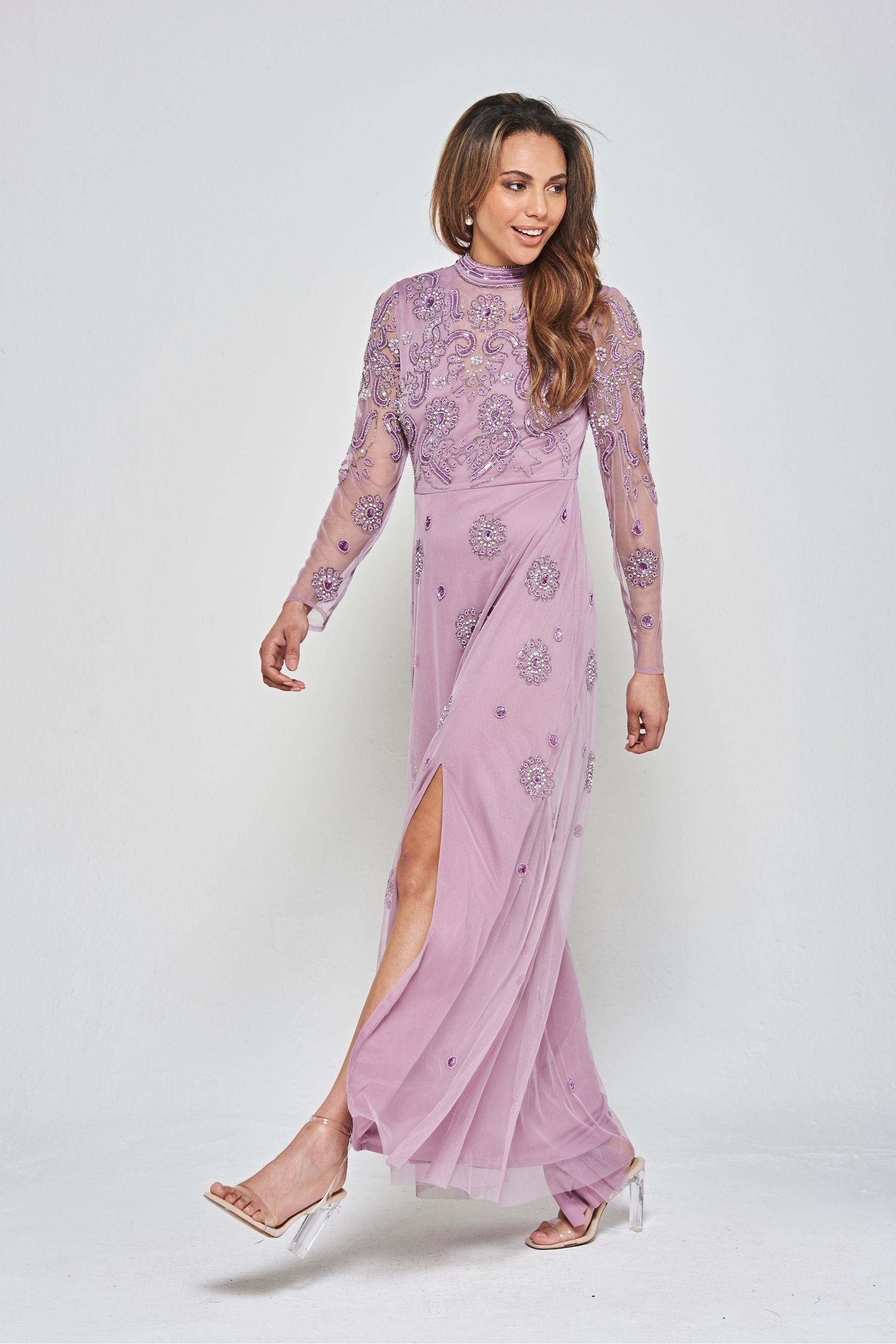 Mauve embroidered hot sale dress