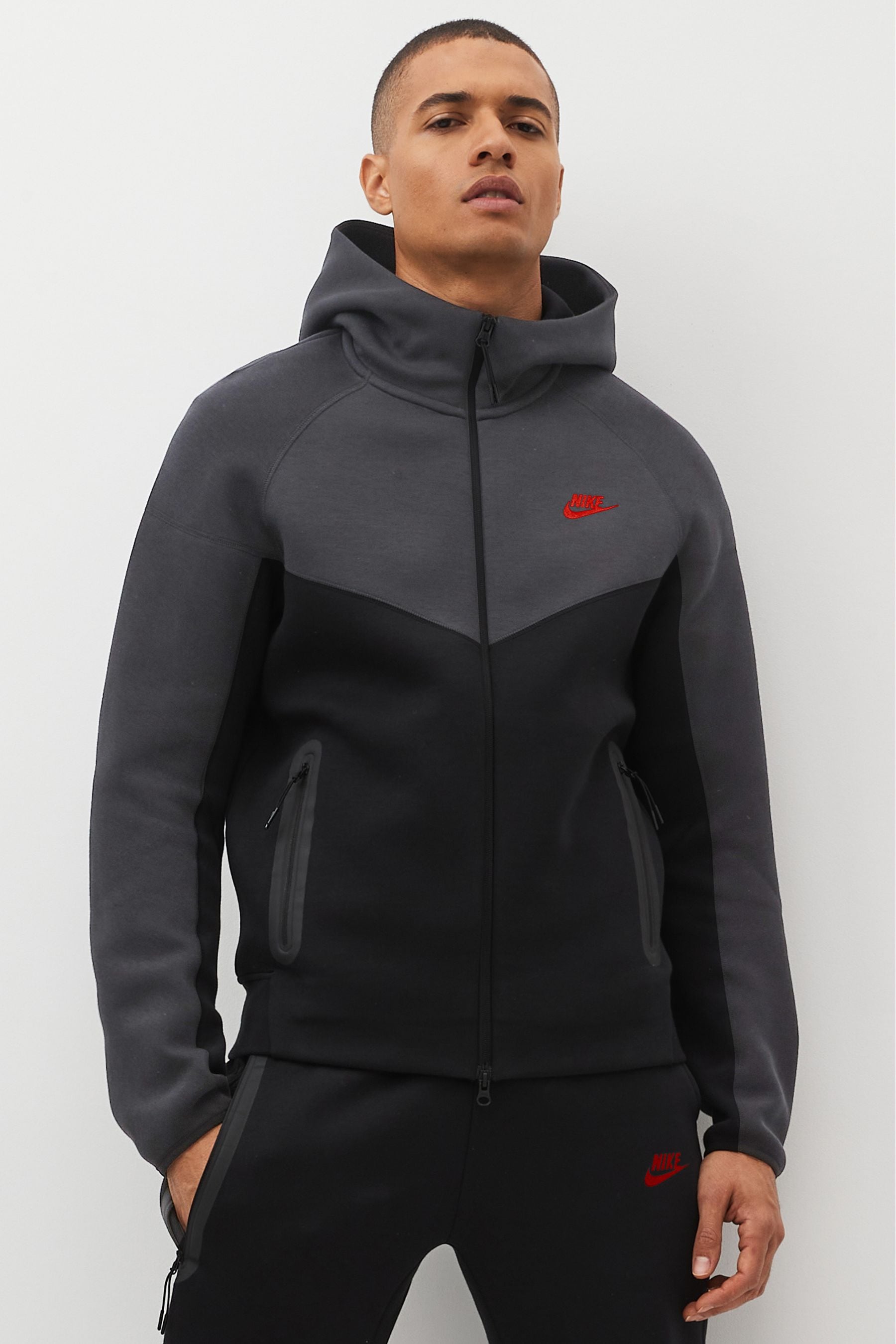 Nike Grey Black Tech Fleece Zip Up Hoodie