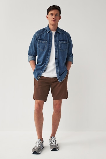 Brown Slim Fit Stretch Chinos Shorts