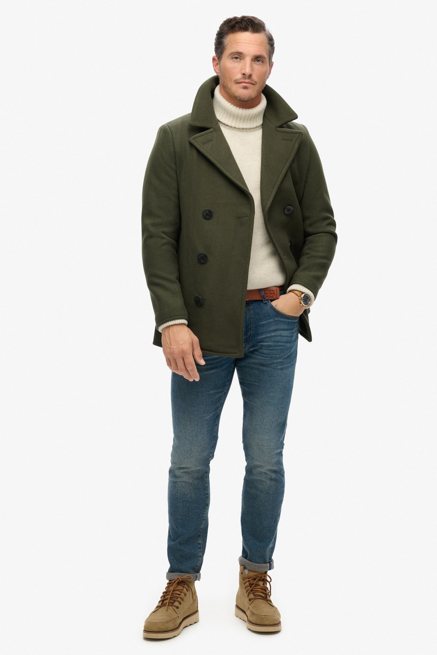 Buy Superdry Green The Merchant Store Wool Pea Coat from the Next