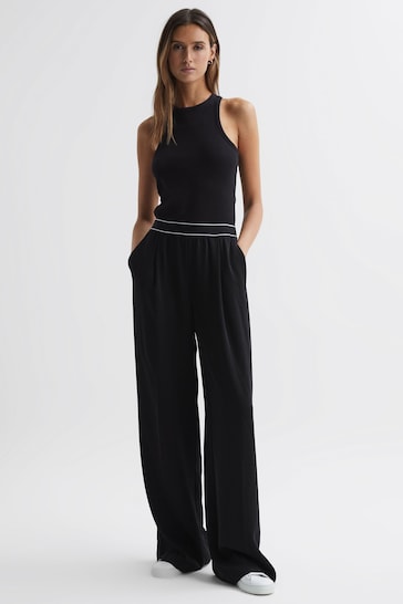 Buy Reiss Black Abigail Wide Leg Elasticated Trousers from the Next UK ...