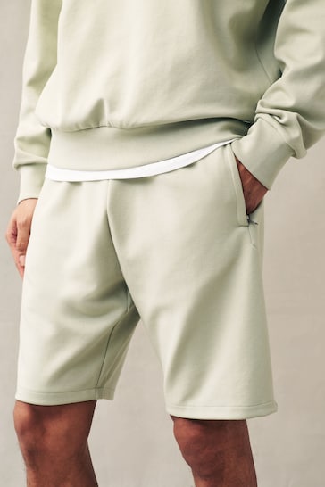 Green Straight Zip Pocket Jersey Shorts