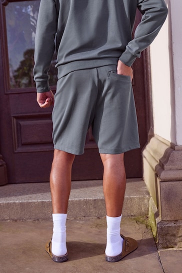 Slate Grey Straight Zip Pocket Jersey Shorts