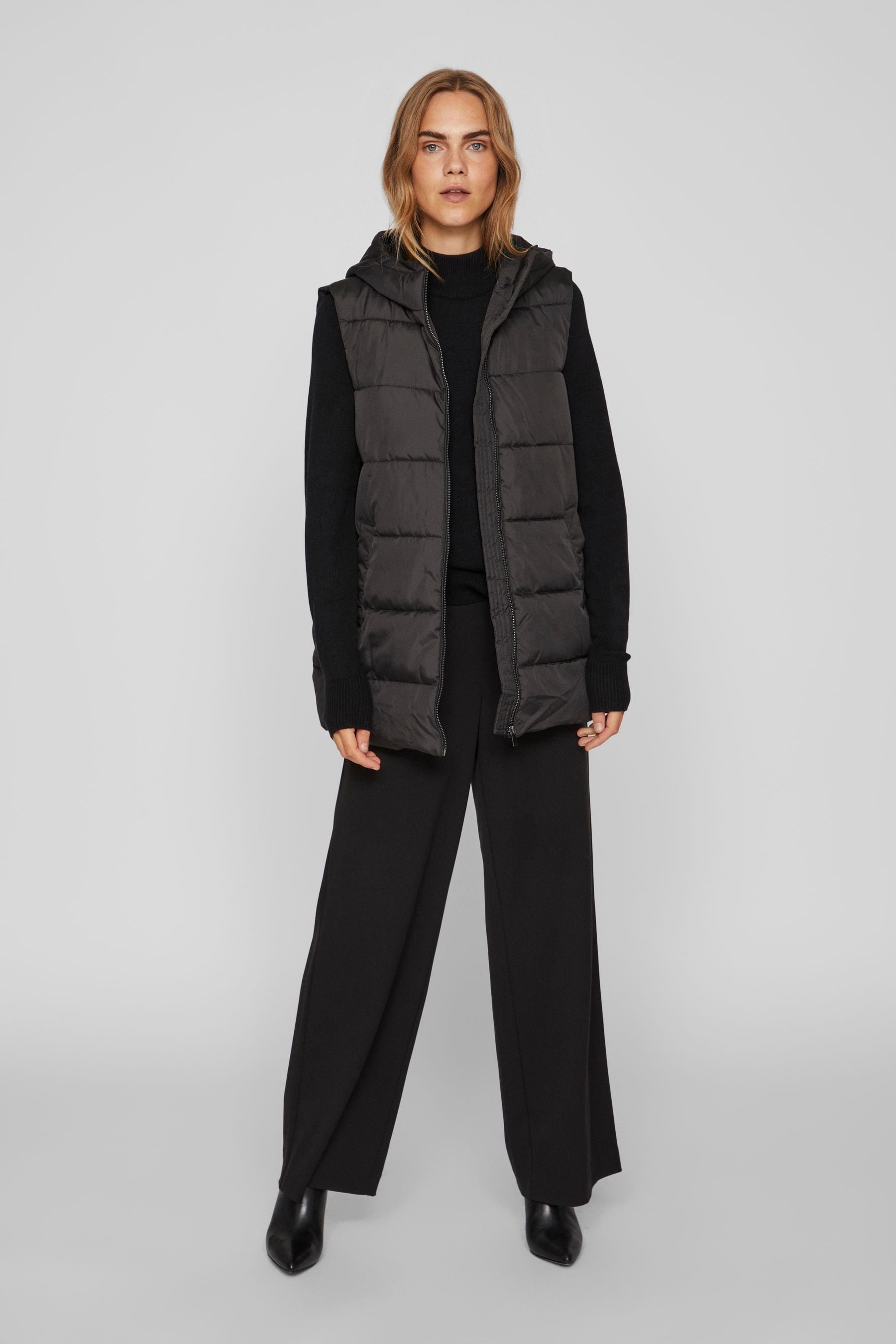 Buy VILA Black Longline Padded Hood Gilet from the Next UK online shop