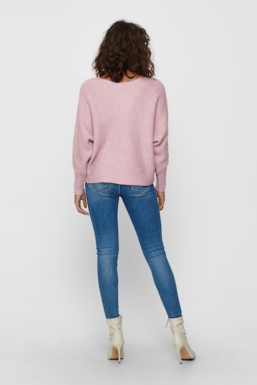 ONLY Pink Textured Batwing Loose Fit Knitted Jumper