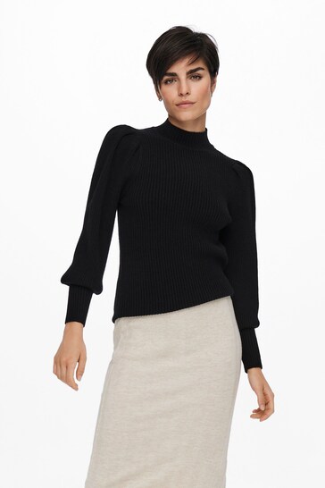 ONLY Black Puff Sleeve Knitted Jumper