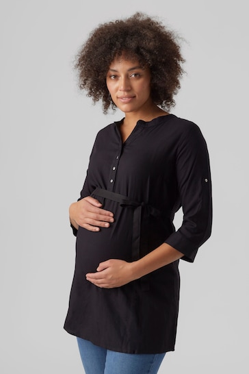 Mamalicious Black Maternity Tie Waist Woven Blouses
