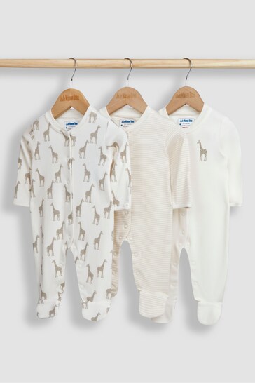 JoJo Maman Bébé Cream Giraffe 3-Pack Sleepsuits
