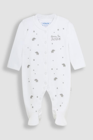 JoJo Maman Bébé White Born in 2024 Embroidered Sleepsuit