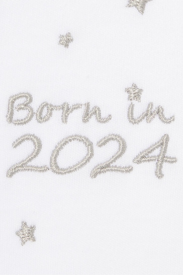 JoJo Maman Bébé White Born in 2024 Embroidered Sleepsuit