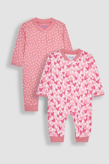 JoJo Maman Bébé Pink Heart 2-Pack Footless Sleepsuits