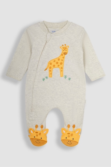 JoJo Maman Bébé Natural Giraffe Appliqué Zip Sleepsuit