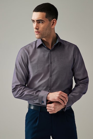 Purple Cotton Textured Trimmed Single Cuff Shirt