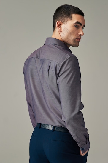 Purple Cotton Textured Trimmed Single Cuff Shirt