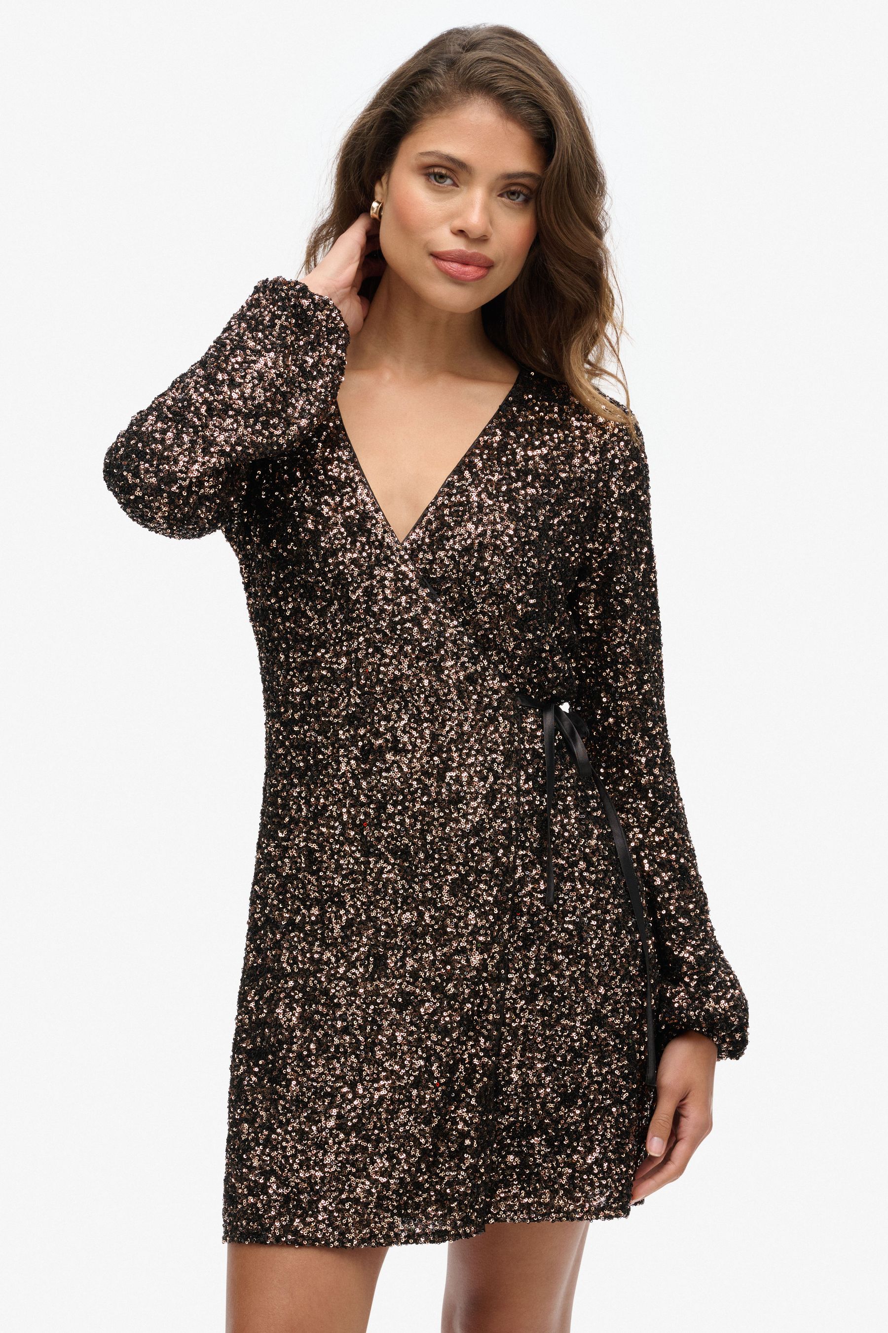 Buy Superdry Brown Sequin Wrap Mini Dress from the Next UK online shop