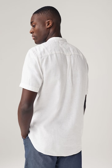 White Overhead Linen Blend Short Sleeve Shirt