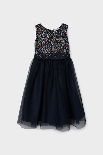 Name It Blue Sequin Sparkle Mesh Skater Dress