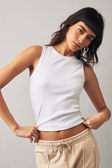 Juicy Couture Rib Jersey Racerback White Tank With Embroidery Branding