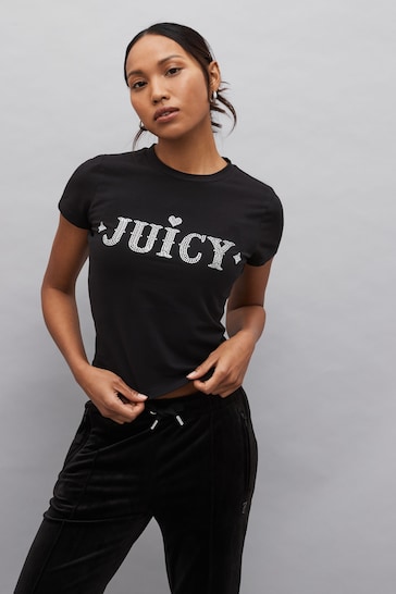 Juicy Couture Fitted Black T-Shirt With Diamante Branding