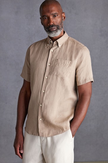 Stone Standard Collar Signature 100% Linen Short Sleeve Shirt