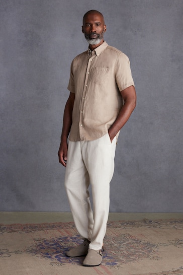 Stone Standard Collar Signature 100% Linen Short Sleeve Shirt