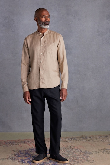 Neutral Grandad Collar Signature 100% Linen Long Sleeve Shirt