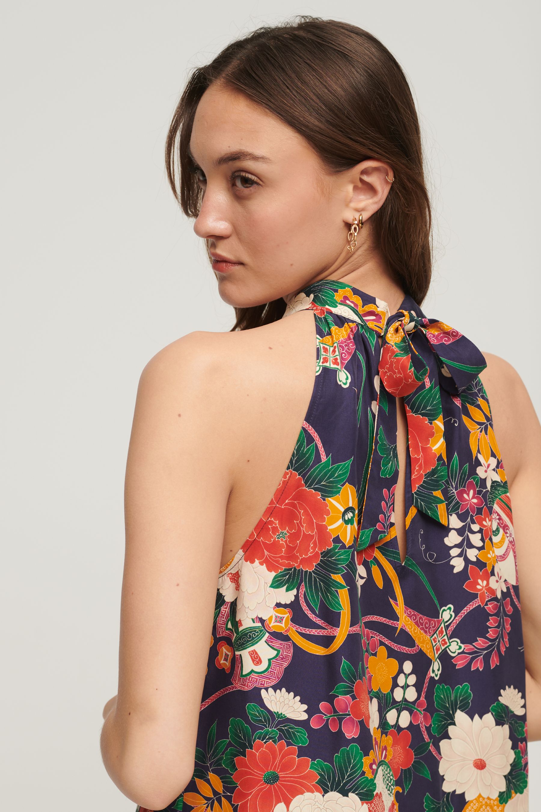 High neck sleeveless mini dress on sale