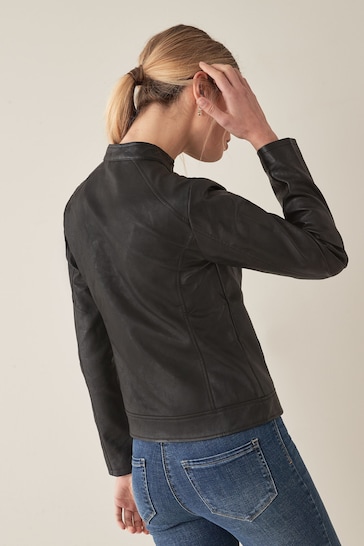 JDY Black Faux Leather Collarless Jacket