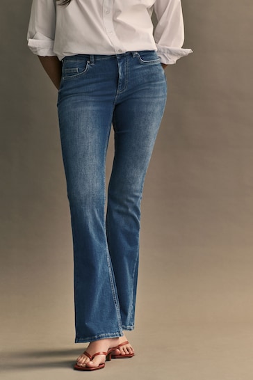 ONLY Blue Mid Rise Stretch Flare Blush Jeans