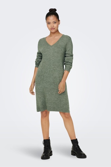 JDY Green V-Neck Knitted Jumper Dress