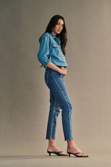 ONLY Blue High Waisted Straight Leg Emily Jeans
