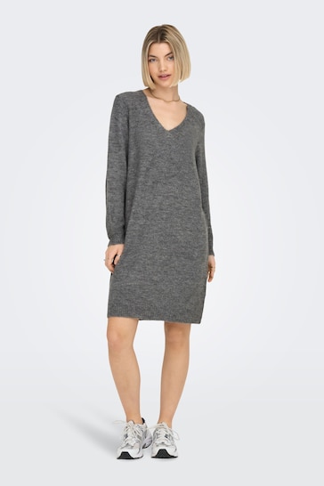 JDY Grey V-Neck Knitted Jumper Dress