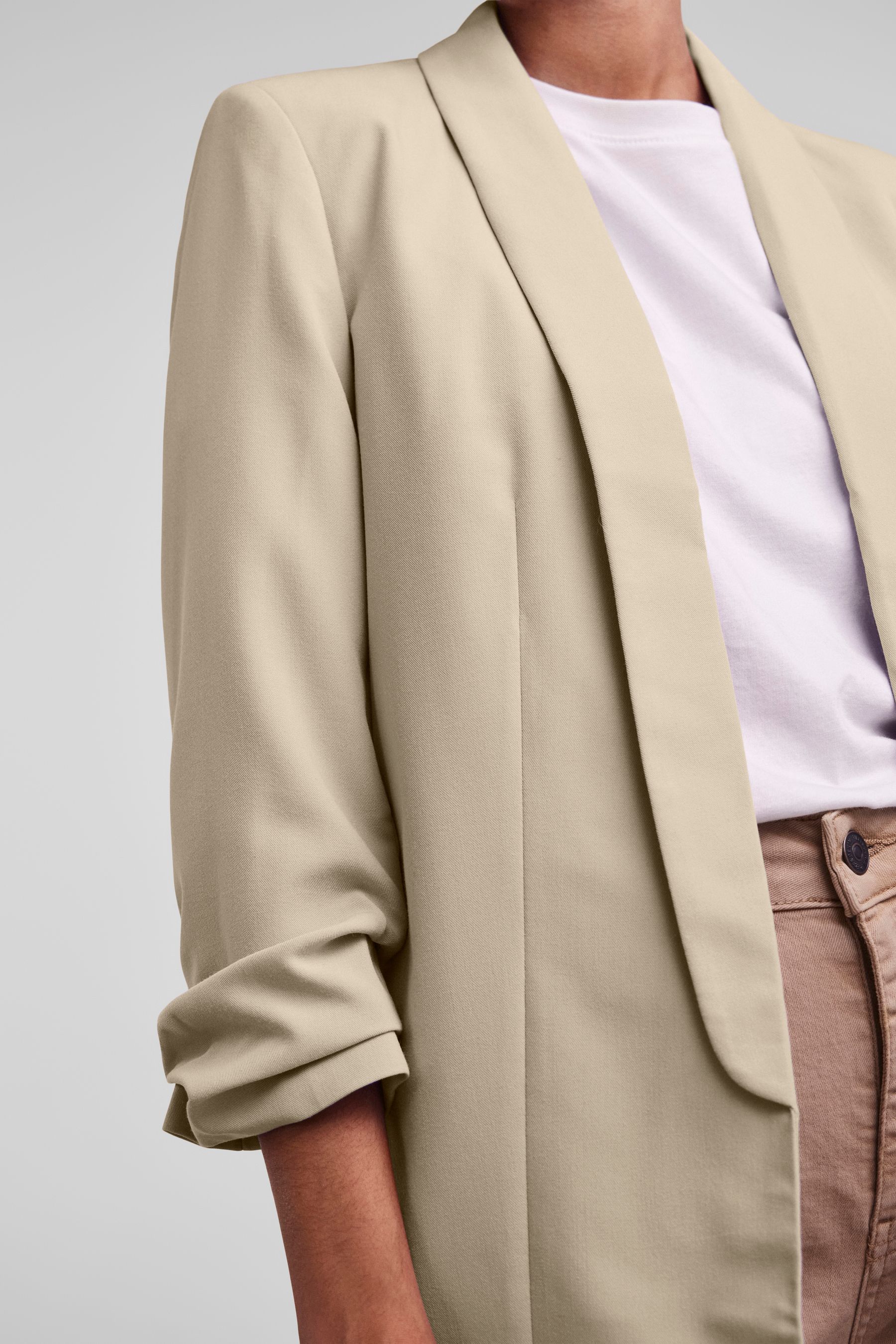 Beige ruched sleeve blazer 2025