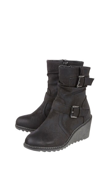 Lotus Black Wedge Ankle Boots
