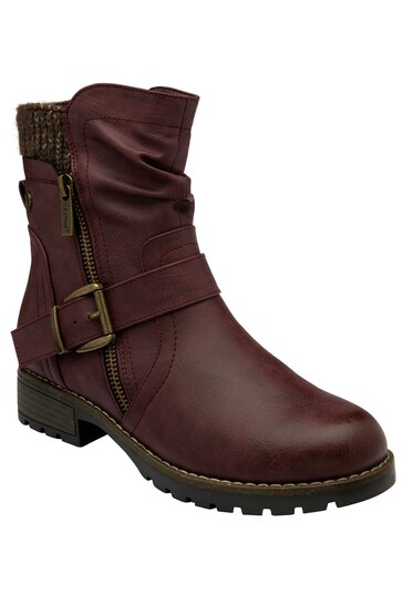 Lotus Red Zip-Up Mid-Calf Boots
