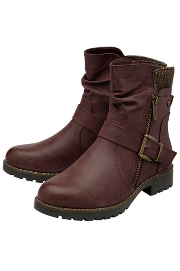 Lotus Red Zip-Up Mid-Calf Boots