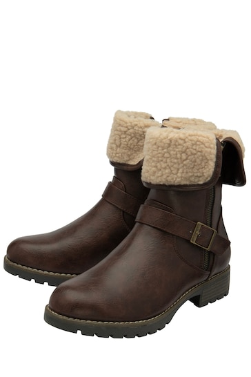 Lotus Brown Zip-Up Ankle Boots