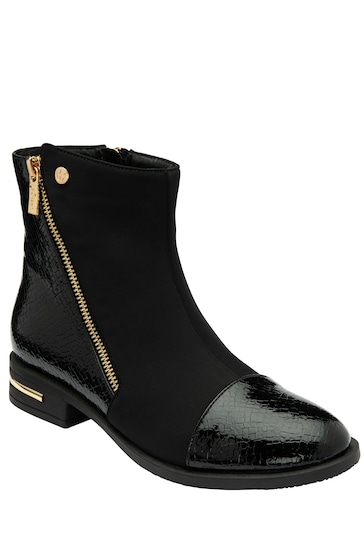 Lotus Onyx Black Zip-Up Ankle Boots