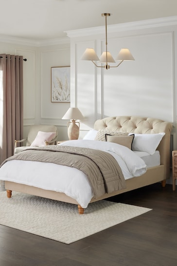 Soft Linen Look Light Natural Hartford Collection Luxe Upholstered Ottoman Storage Bed Frame