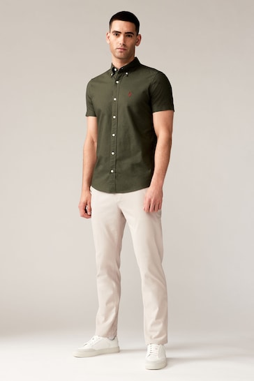 Green Slim Fit Short Sleeve Oxford Shirt