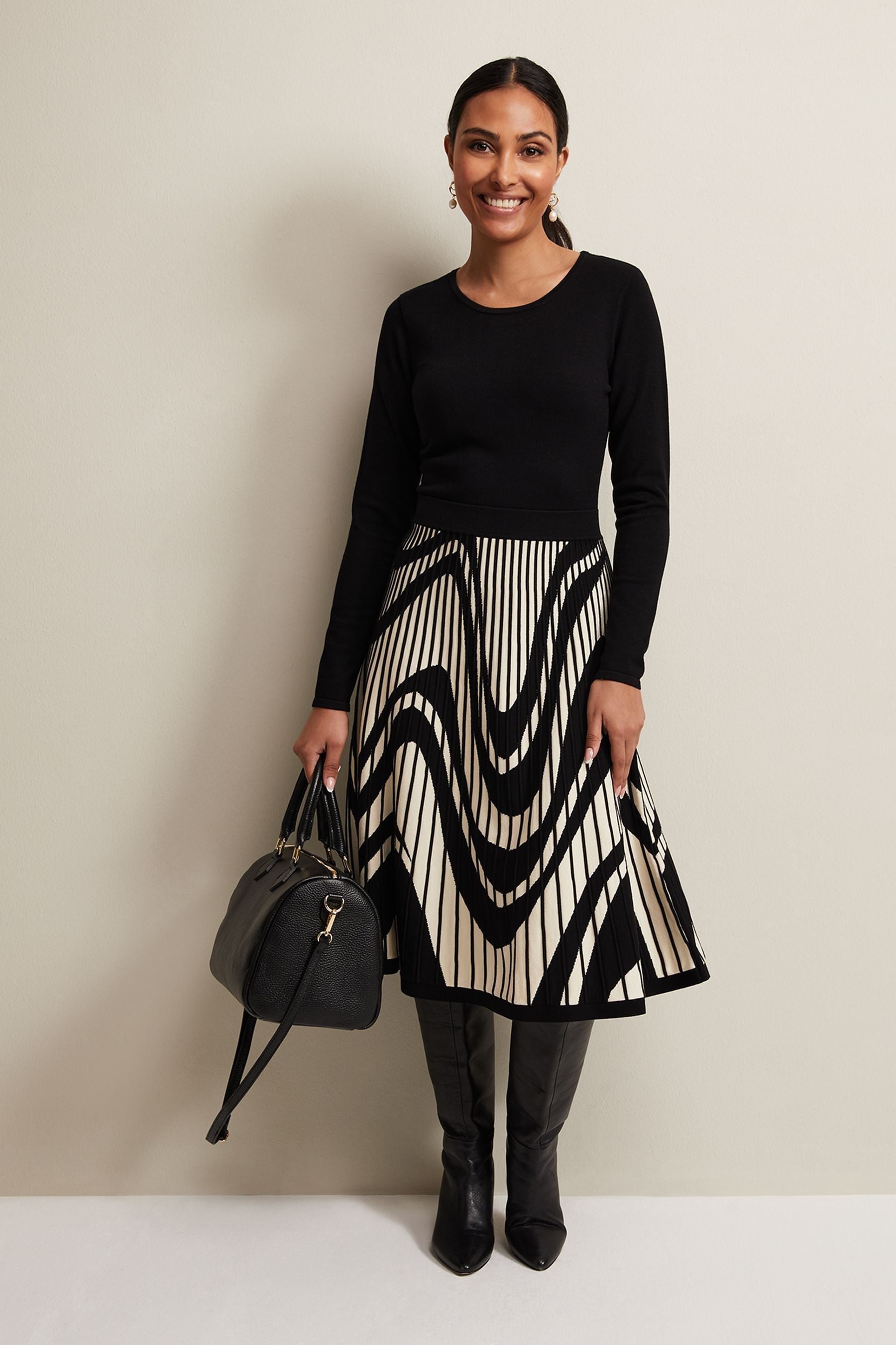 Flared skirt deals black dress