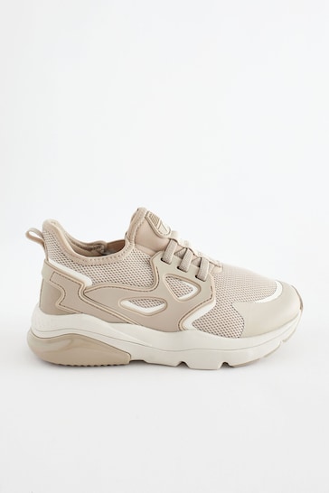 Stone Neutral Elastic Lace Trainers