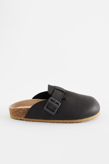 Black Leather Slip-On Clog Mules